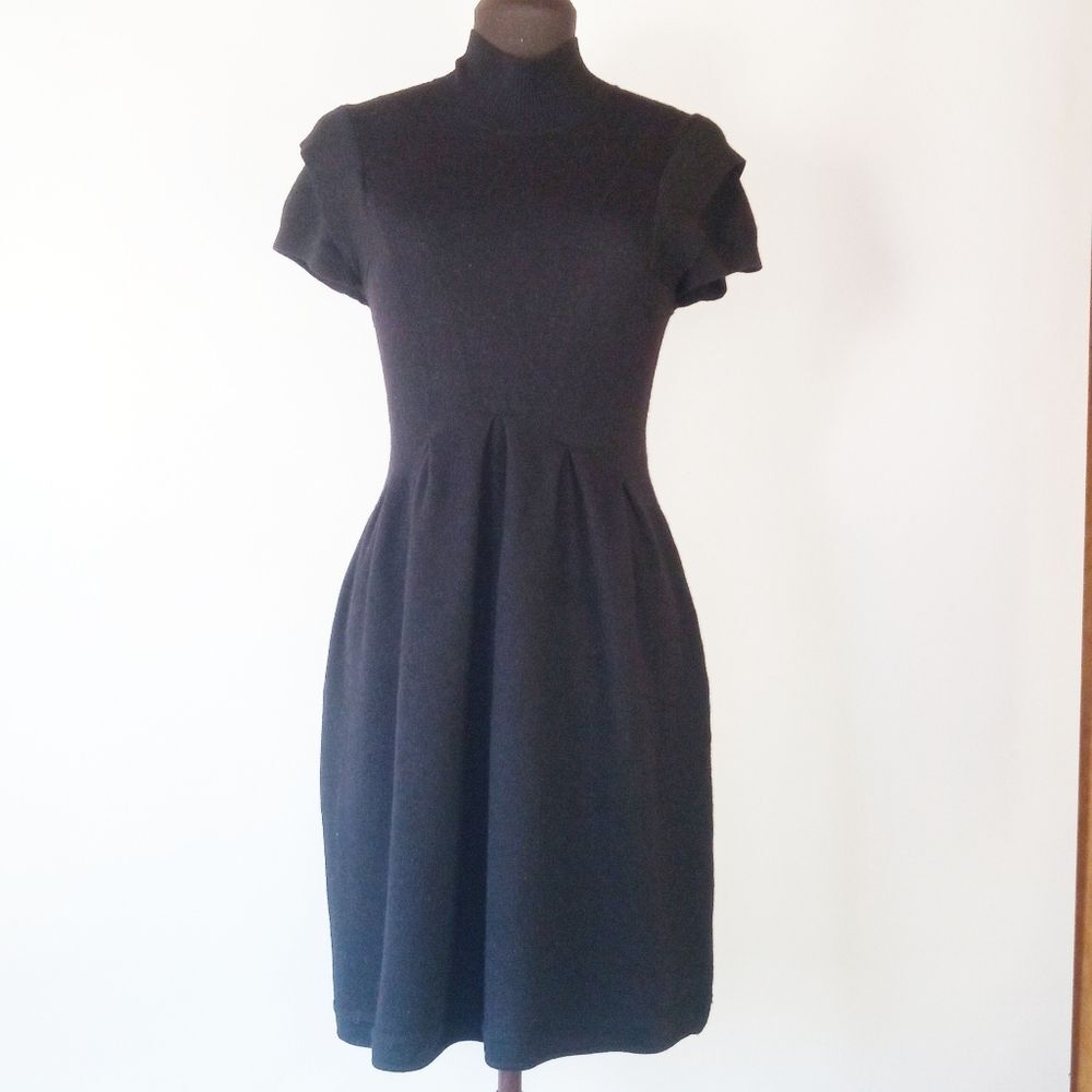 Antonio Melani Black Wool Mock Neck Mini Dress Spooky Moody Sz M
